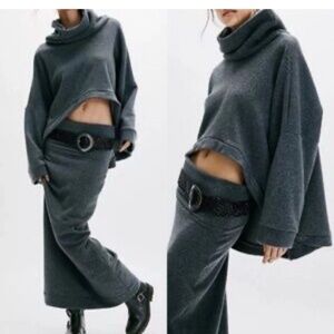 Free People Free-Est Milley Reversible Set Top/Skirt Charcoal Gray Size S NWOT